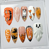 (Handmade) 10pcs/Set Ghost, Pumpkin & Spiderweb Press-On Nails