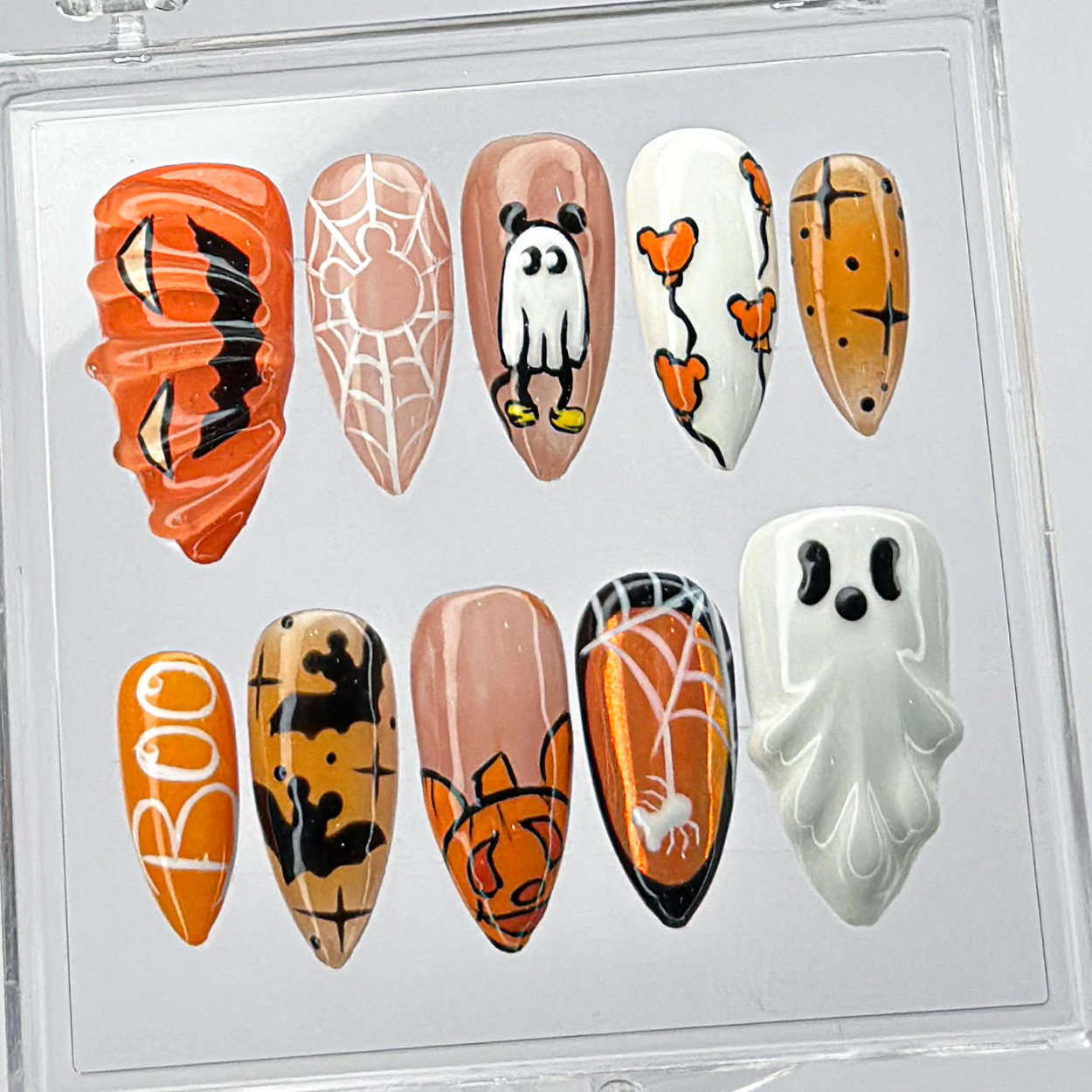 (Handmade) 10pcs/Set Ghost, Pumpkin & Spiderweb Press-On Nails