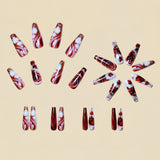 24pcs/Set Dark Red Flowers Press-On Nails