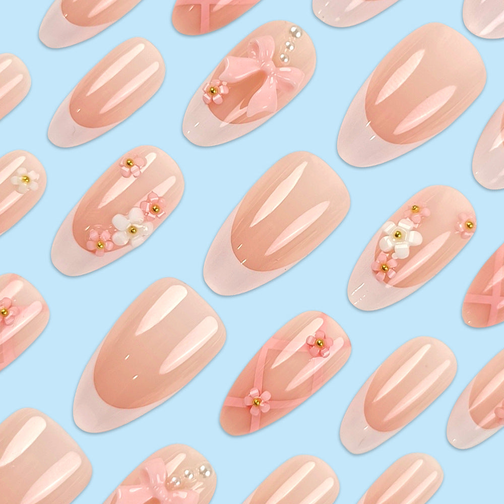 24pcs/Set White French Tip Bow Press-On Nails