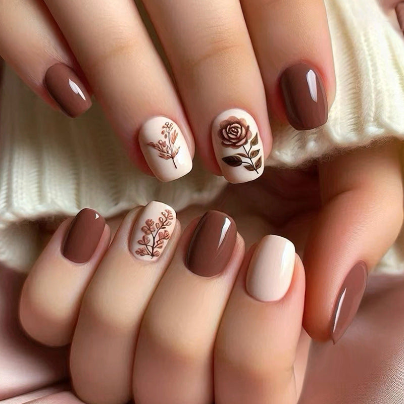 24pcs/Set Minimalist Rose Short Press-On Nails