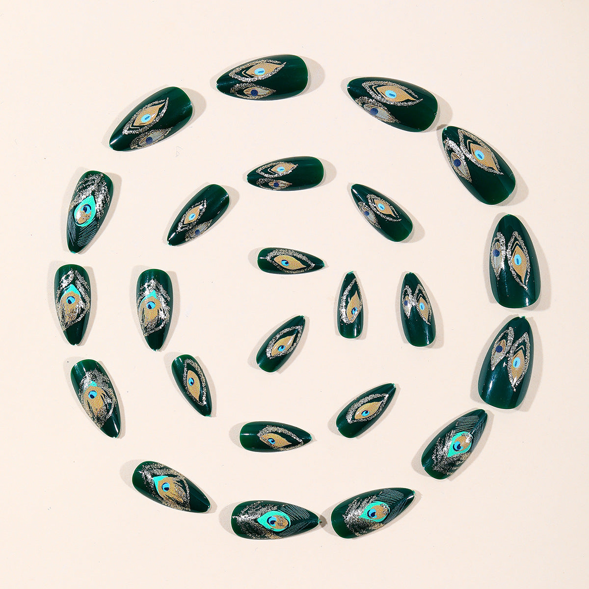 24pcs/Set Glitter Peacock Pattern Press-On Nails