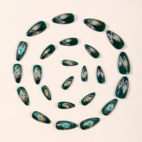 24pcs/Set Glitter Peacock Pattern Press-On Nails