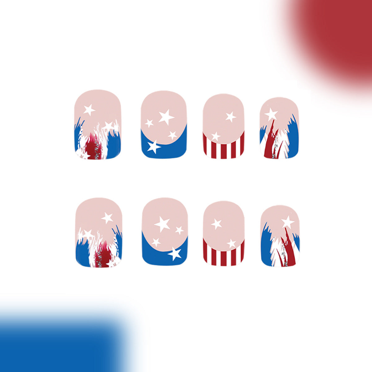 24pcs/Set Red & Blue French Stripe Press-On Nails