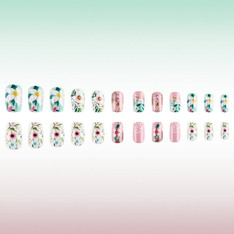 24pcs/Set Floral Glitter Polka Dots Press-On Nails