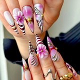 (Handmade) 10pcs/Set Elegant Violet Floral Press On Nails