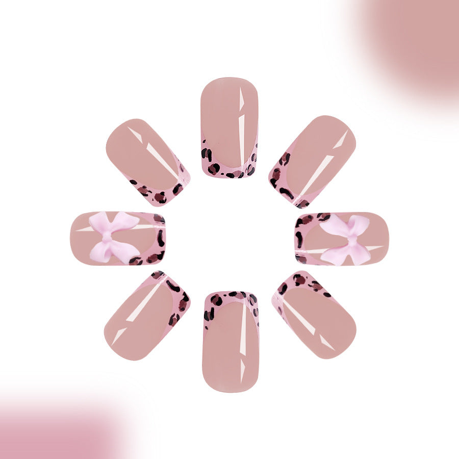 24pcs/Set Pink Leopard & Butterfly Press-On Nails