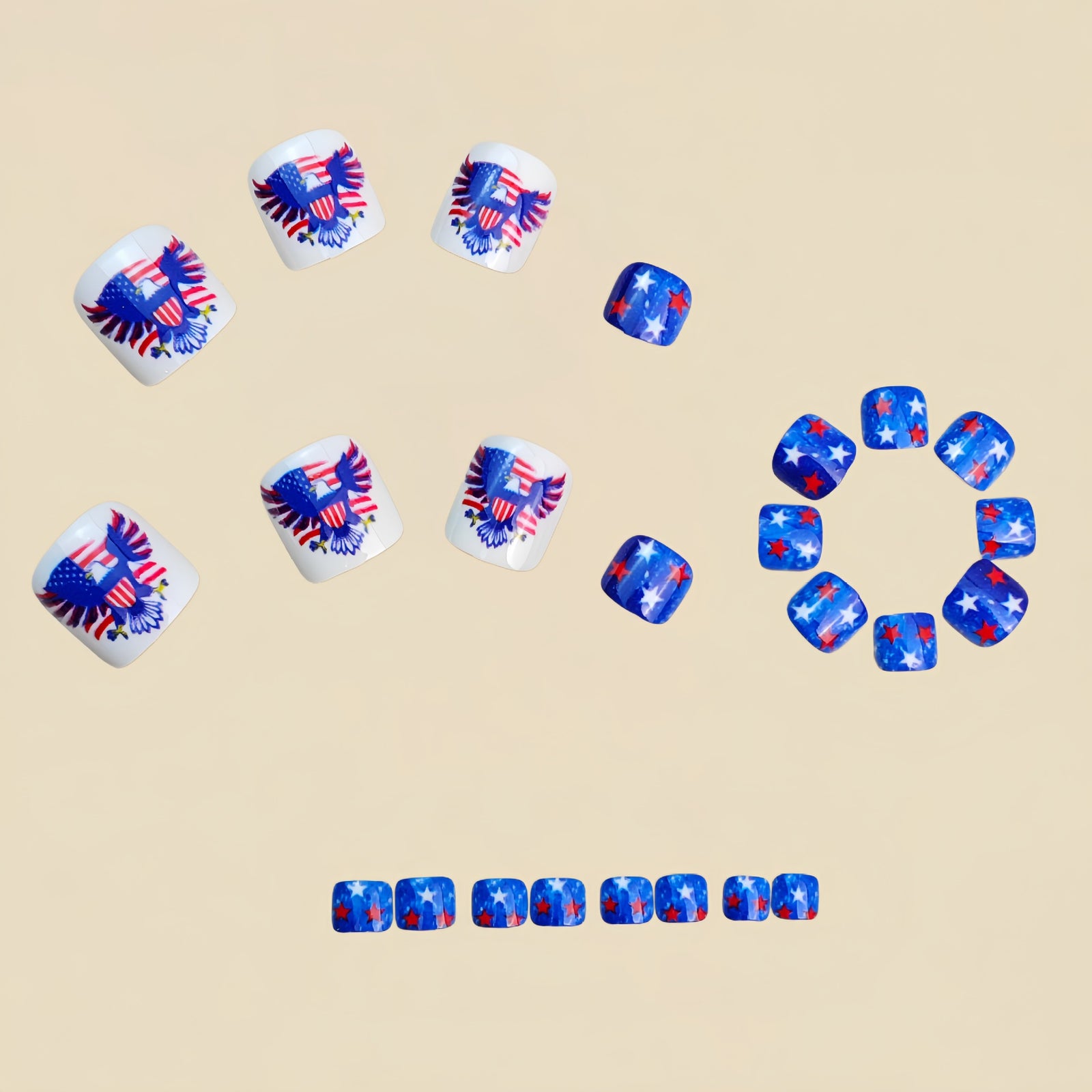 24pcs/Set Bald Eagle with Stars and Stripes Flag Press On Toe Nails