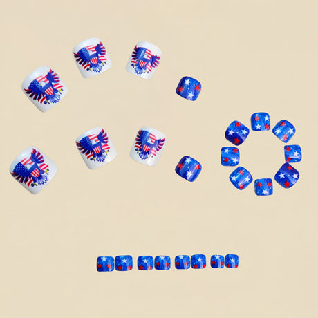 24pcs/Set Bald Eagle with Stars and Stripes Flag Press On Toe Nails