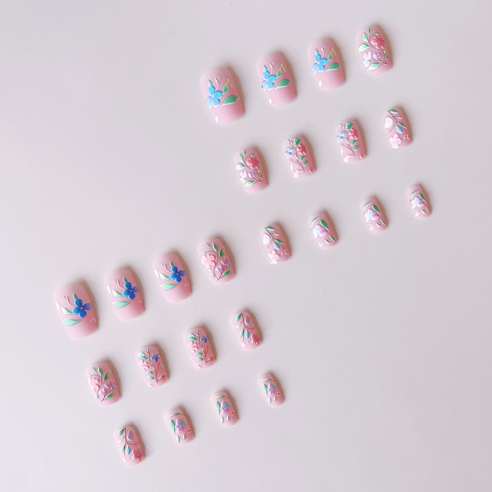 24pcs/Set 3D Embossed Hand-Painted Branches Press-On Nails