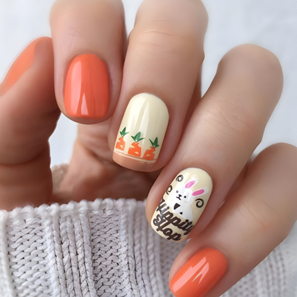 24pcs/Set Carrot Cartoon Little Rabbit Short Press-On Nails