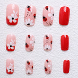24pcs/Set White Flowers & Ladybug Red French Press-On Nails