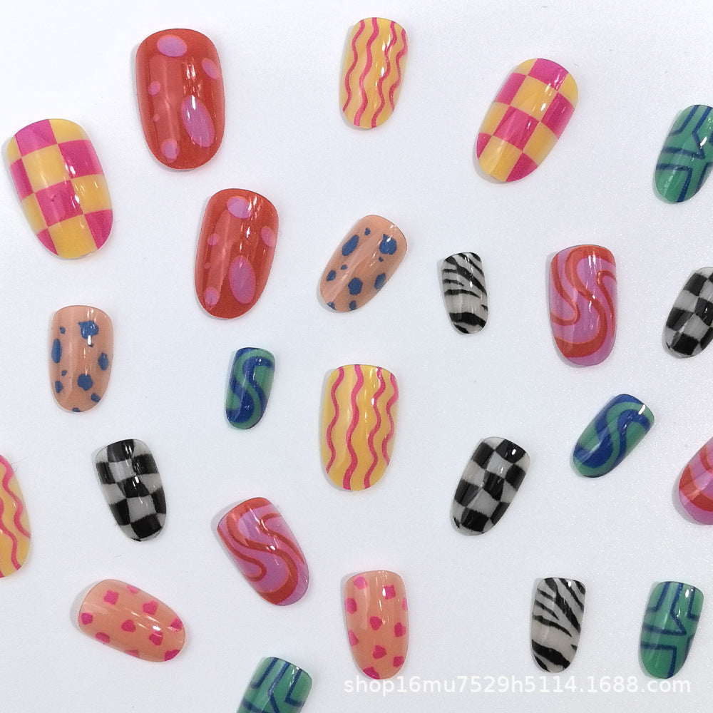 24pcs/Set Dopamine-Inspired Colorful Graffiti Press-On Nails