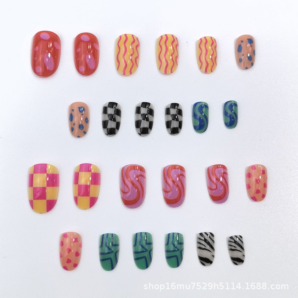 24pcs/Set Dopamine-Inspired Colorful Graffiti Press-On Nails