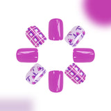 24pcs/Set Floral White Stripes Short Press-On Nails