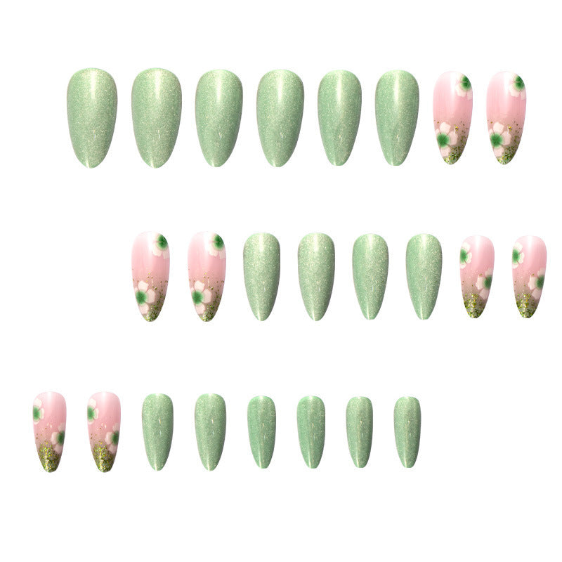 24pcs/Set Green Flowers Press-On Nails