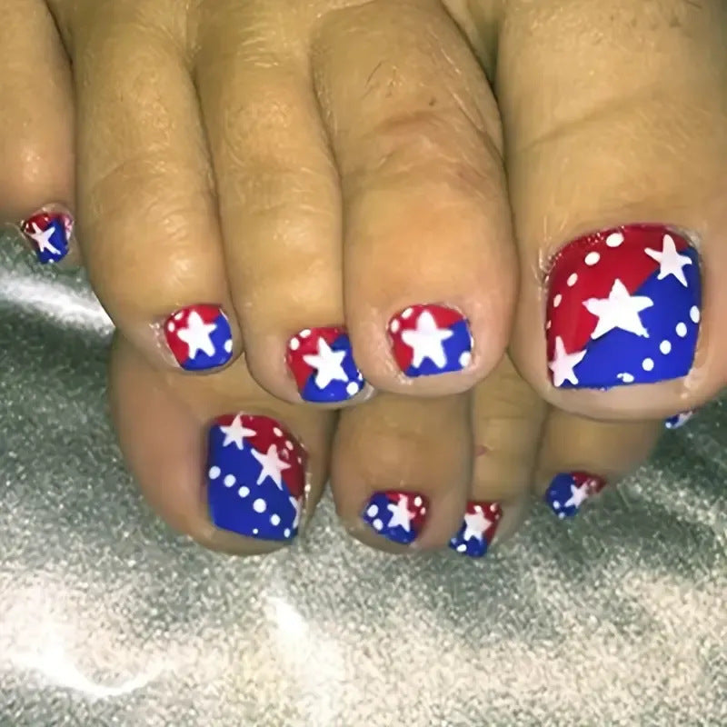 24pcs/Set Flag-Inspired Polka Dot Stars Press On Toe Nails