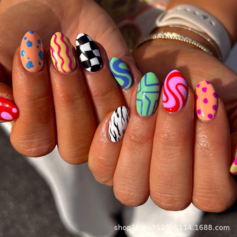 24pcs/Set Dopamine-Inspired Colorful Graffiti Press-On Nails