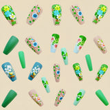 24pcs/Set Green Flowers Press-On Nails