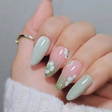 24pcs/Set Green Flowers Press-On Nails