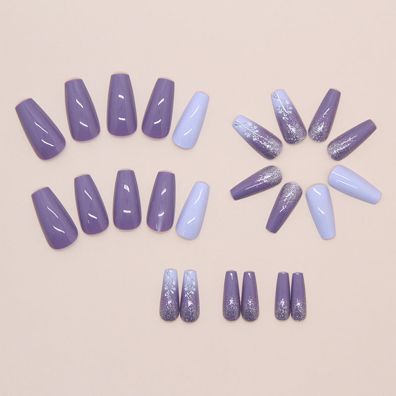 24pcs/Set Purple Vines and Flowers Press-On Nails