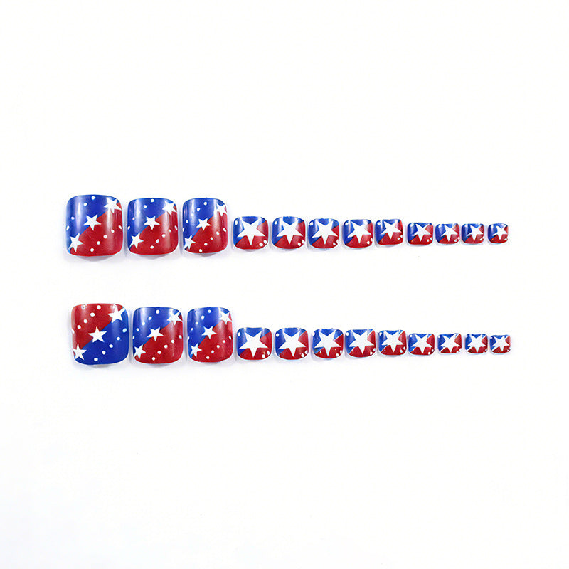24pcs/Set Flag-Inspired Polka Dot Stars Press On Toe Nails