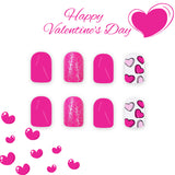 24pcs/Set Valentine's Day Rose Red Glitter Heart Short Press-On Nails