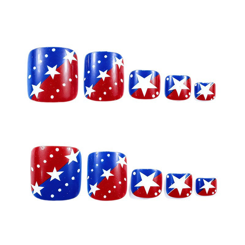 24pcs/Set Flag-Inspired Polka Dot Stars Press On Toe Nails
