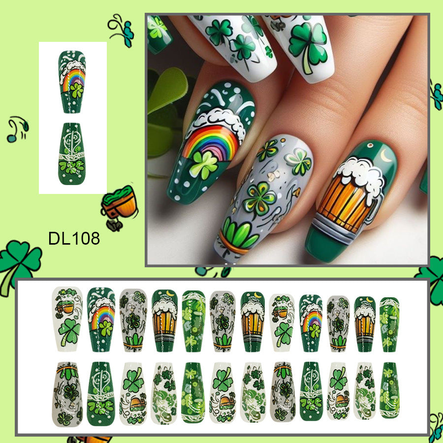 24pcs/Set Cartoon Clover Beer Press-On Nails