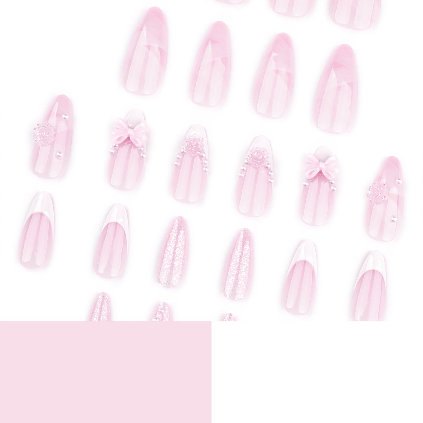 24pcs/Set 3D Bow & Camellia Flower Press-On Nails