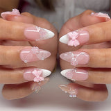 24pcs/Set 3D Bow & Camellia Flower Press-On Nails