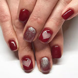 24pcs/Set Valentine's Day Wine Red Glitter Heart Short Press-On Nails