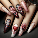 24pcs/Set Red Roses Press-On Nails