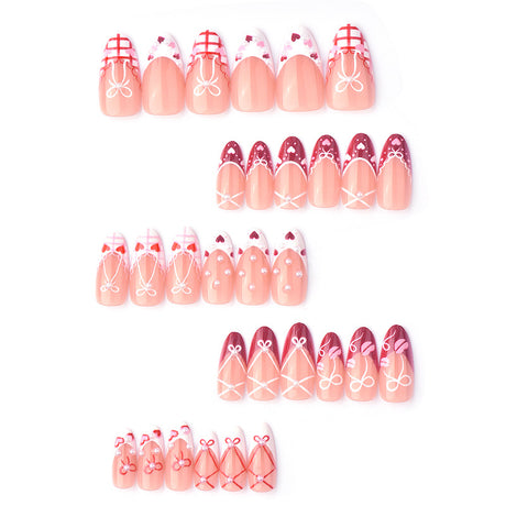 24pcs/Set Heart Bow Cute Plaid Press-On Nails