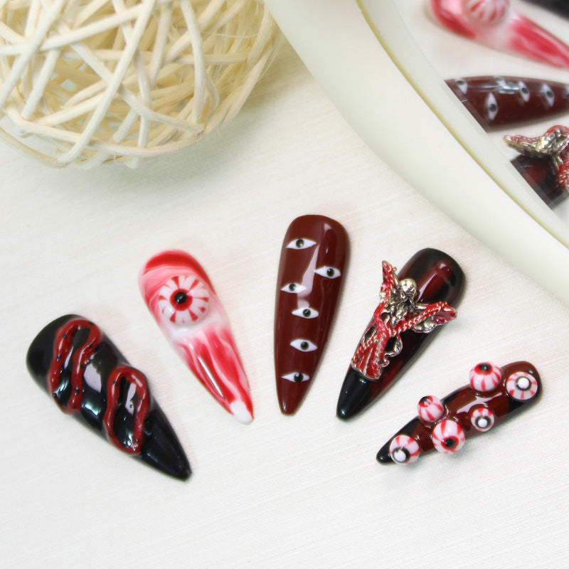 (Handmade) 10pcs/Set 3D Dark Bloodshot Eye Press-On Nails