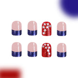 24pcs/Set Red and Blue Star French Glitter Press-On Nails