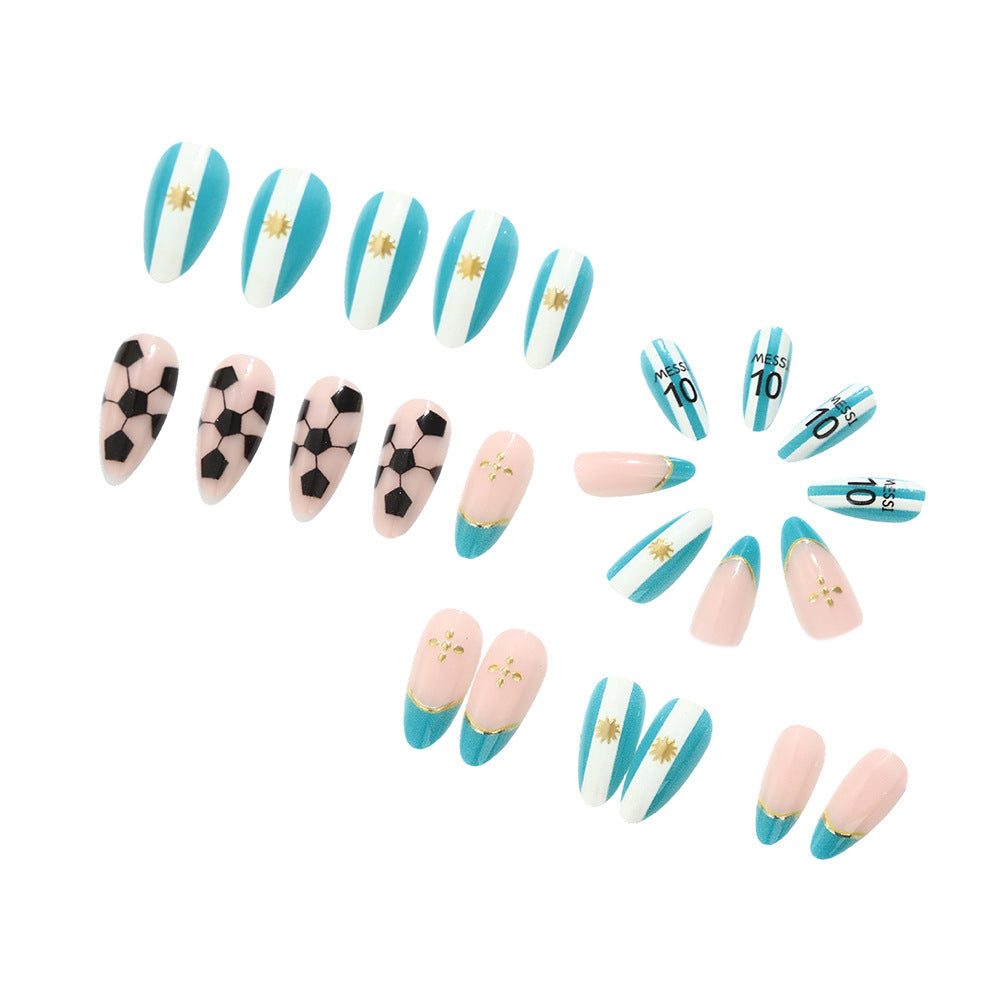 24pcs/Set World Cup Football Gold-Foil French Press-On Nails