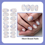 24pcs/Set Blue & White Peach Blossom Press-On Nails