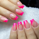 24pcs/Set Glitter Line Hot Pink French Press-On Nails