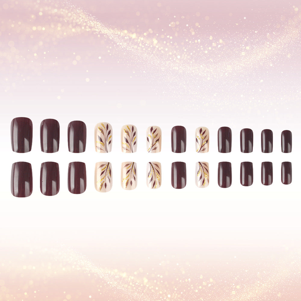 24pcs/Set Autumn–Winter Leaf Ombre Press-On Nails