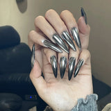 24pcs/Set Solid Metallic Silver Press-On Nails