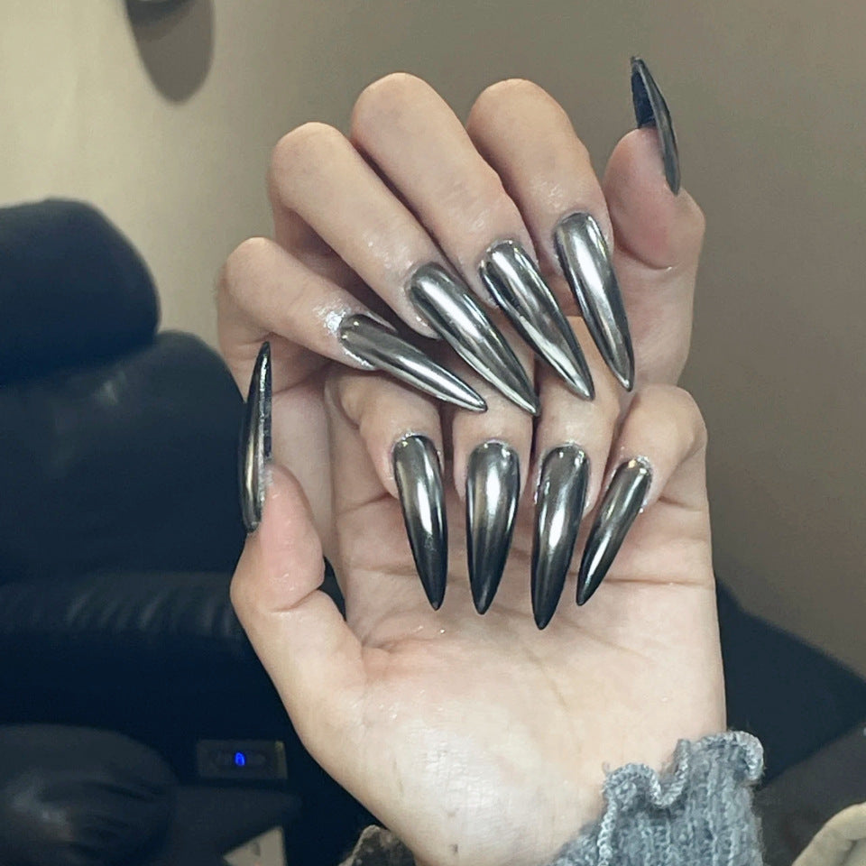 24pcs/Set Solid Metallic Silver Press-On Nails