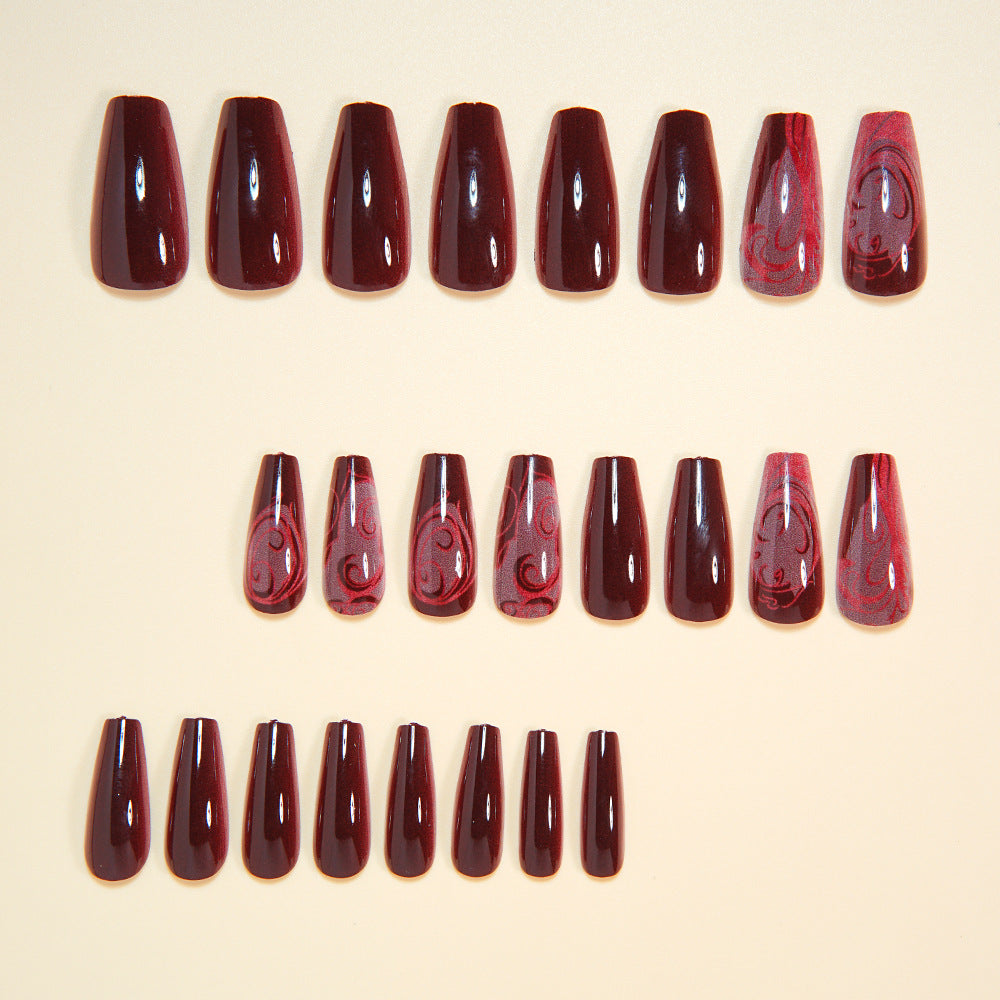 24pcs/Set Dark Red Vine Press-On Nails