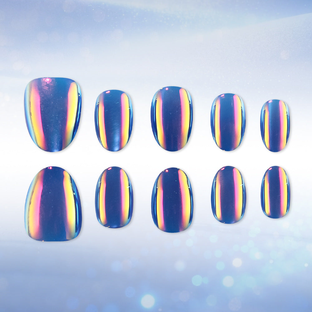 24pcs/Set Blue-Purple Aurora Cat Eye Press-On Nails