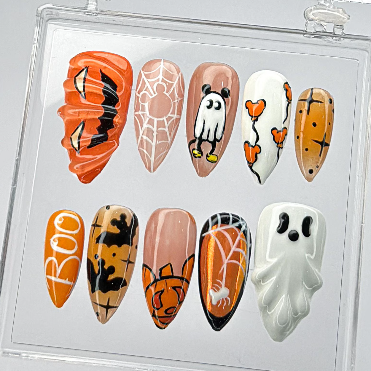 (Handmade) 10pcs/Set Ghost, Pumpkin & Spiderweb Press-On Nails