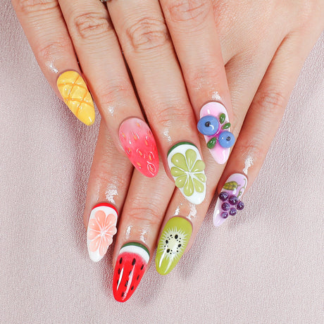 (Handmade) 10pcs/Set Spring Fruits Press-On Nails
