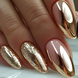 24pcs/Set Gold Glitter French Press-On Nails