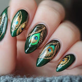 24pcs/Set Glitter Peacock Pattern Press-On Nails