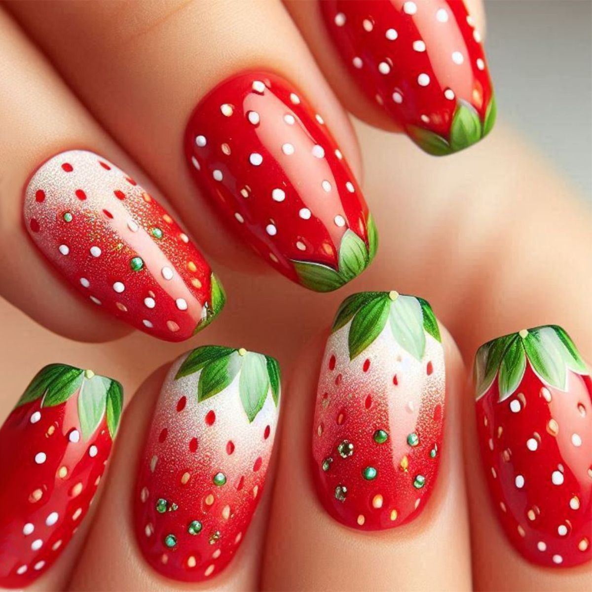 24pcs/Set Strawberry Dots ress-On Nails