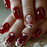24pcs/Set Red Heart Floral Press-On Nails